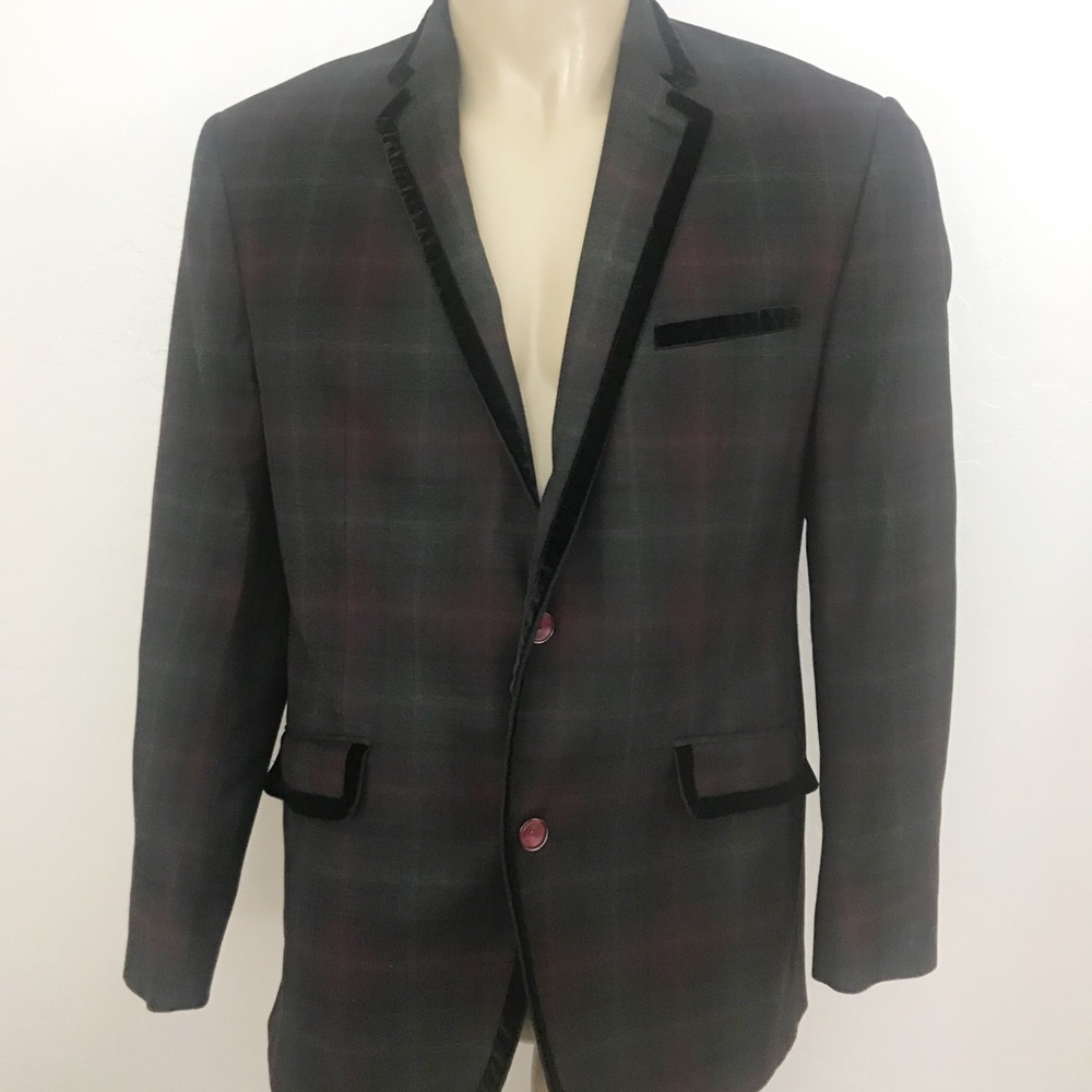 Robert Graham plaid blazer with velvet trim sz 44